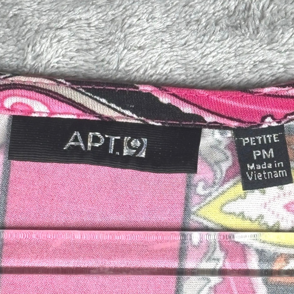 Apt. 9 Pink Paisley Cap Sleeve Sheath Dress Petite Medium PM Geometric Border - Picture 4 of 7